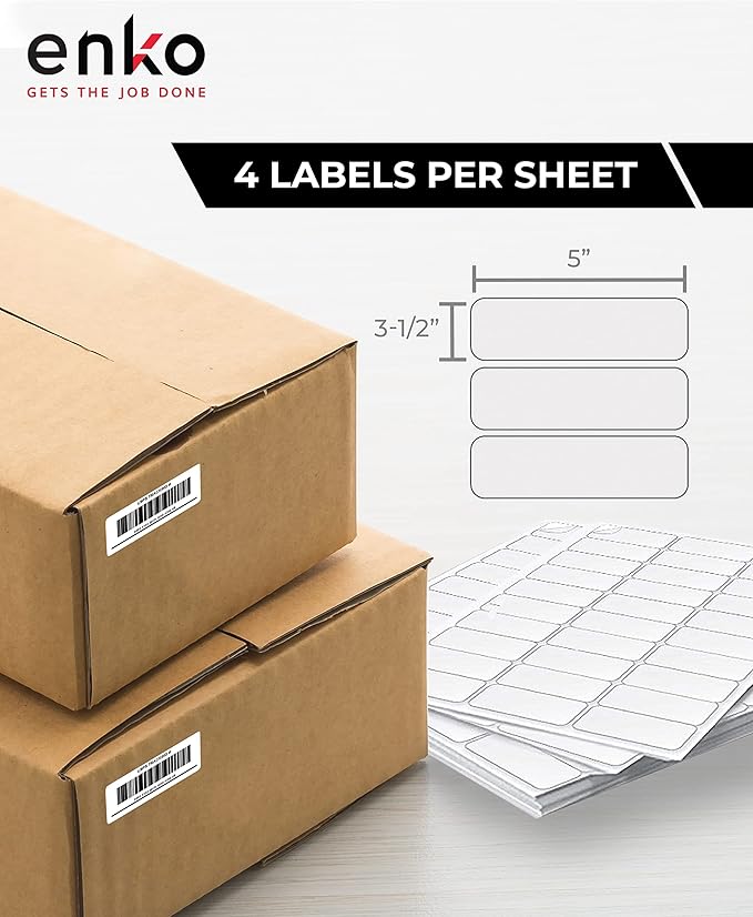 enKo 3-1/2 x 5 Inch Label - White Blank - 4 Up Per Sheet Shipping Address Mailing Labels for Laser Inkjet Printer (100 Sheets, 400 Labels)-DeskLoop Office