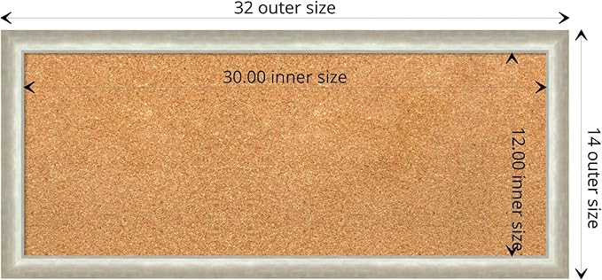 Amanti Art Natural Cork Board for Wall, 14x32 Vision Board with Silver Wood Frame, Medium Corkboard Office Decor for Home Organization, Modern Contemporary Corkboard Pinboard to display items for home-DeskLoop Office
