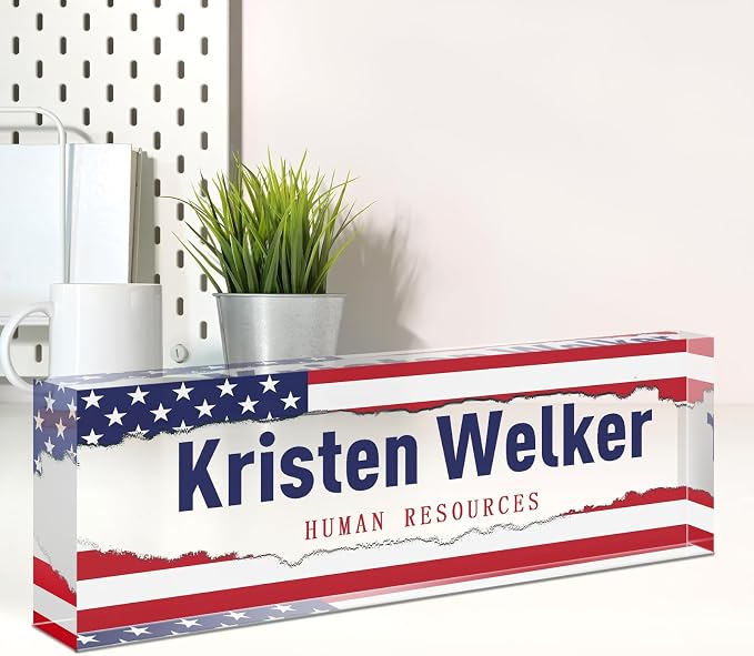 Custom Flag Name Plate for Desk, Desk Name Plate Personalized, Office Decor for by Spricoz