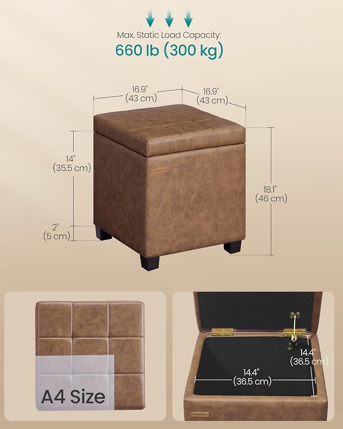 SONGMICS Square Storage Ottoman, Foot Stool Footrest - Image 2