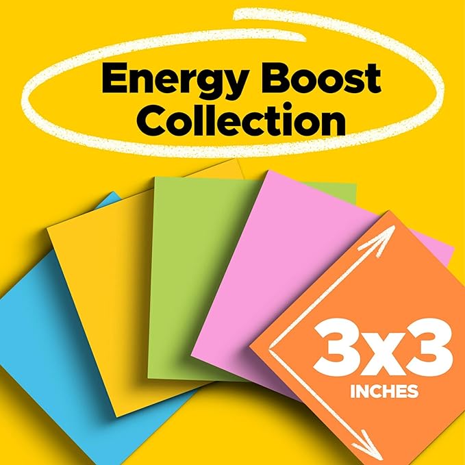 Post-it Super Sticky Notes, 3x3 in, 6 Pads, 2X The Sticking Power, Energy Boost Collection, Bright Colors (Orange, Pink, Blue, Green),Recyclable (654-6SSAU)-DeskLoop Office