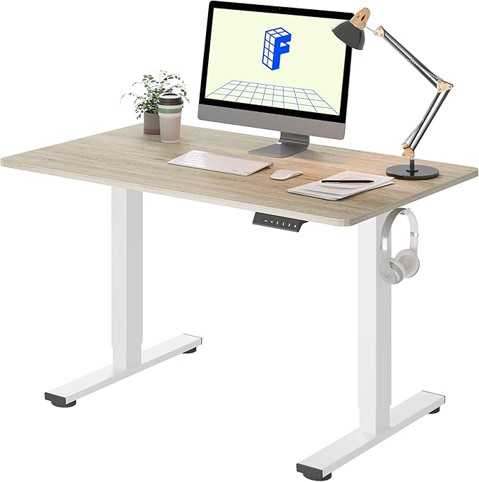 FLEXISPOT EN1 One-Piece Standing Desk, 40 x 24 Inches Electric Height Adjustable Desk for Home Office (White Frame + White Wood Grain Desktop)-DeskLoop Office