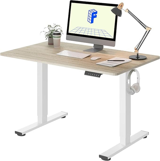FLEXISPOT EN1 One-Piece Standing Desk, 40 x 24 Inches Electric Height Adjustable Desk for Home Office (White Frame + White Wood Grain Desktop)-DeskLoop Office