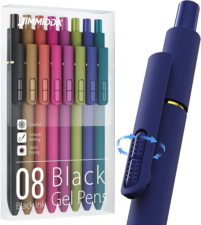 JIMMIDDA 8Pcs Black Gel Pens by JIMMIDDA