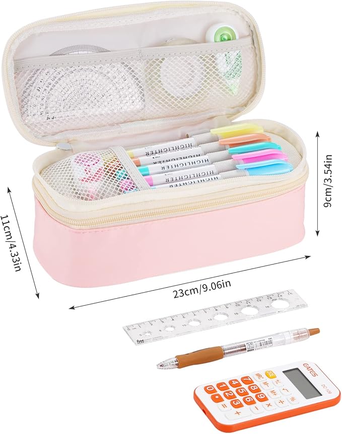 Dugio Big Pencil Case for Girls Organizer Pencil Bag with Zipper Pencil Pouch for School Teens Kids Aesthetic Large Pencil Pouch Pink-DeskLoop Office