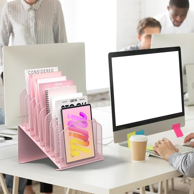 Inclined Desk File Organizer Metal Desk Magazine Folder Holder - Image 3