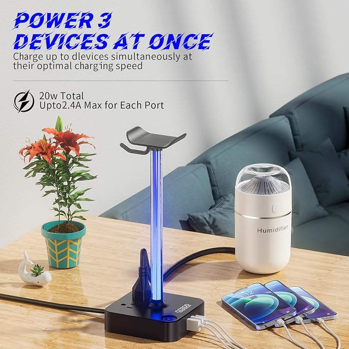 RGB Headphone Stand with USB Charger COZOO Desktop Gaming Headset Holder Hanger - Image 5