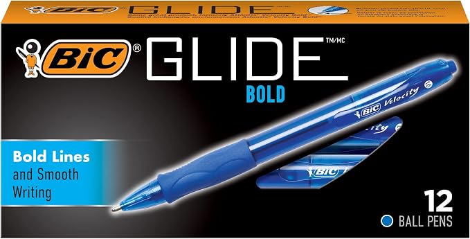 BIC Glide Bold Retractable Ball Pen, Bold Point, Rubber Grip by BIC