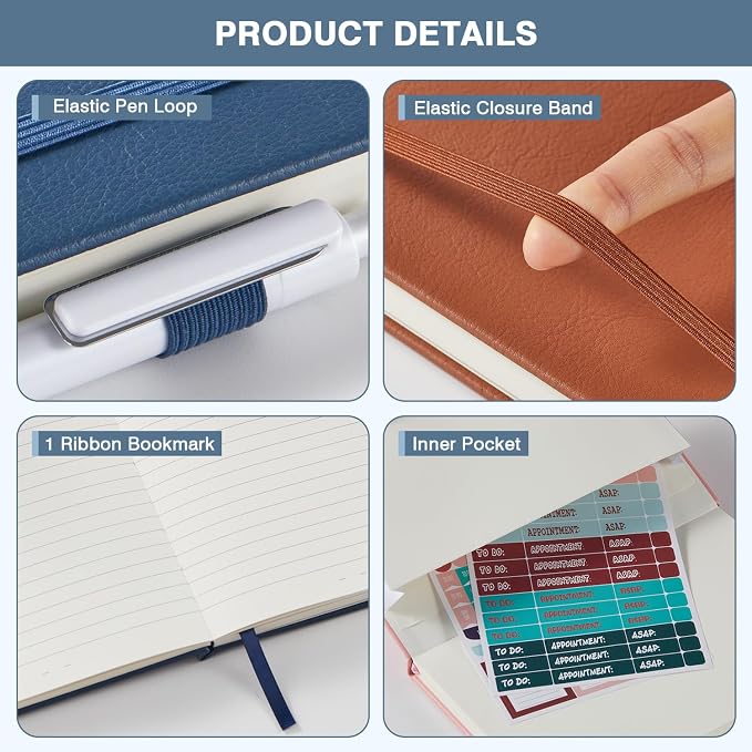 Lined Journal Notebook for Women Men, 3 Pack 160 Pages Hardcover Journaling - Image 2