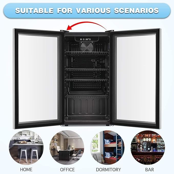 Antarctic Star Beverage Refrigerator Cooler -120 Can Glass Door Mini Fridge, for Soda Cola Beer or Wine Constant Glass Door Small Drink Dispenser Clear Front Door for Home, Bar 3.2cu.ft-DeskLoop Office