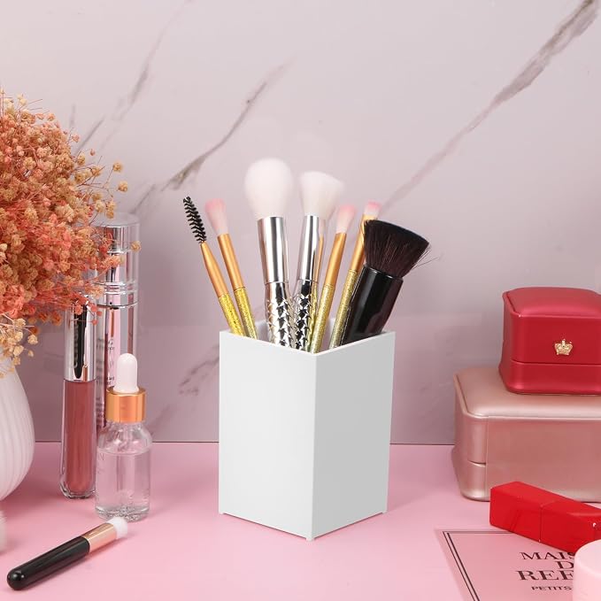 10Pack White Acrylic Pen Holder, Desktop Pencil Organizer Makeup Brush Holder - Image 5