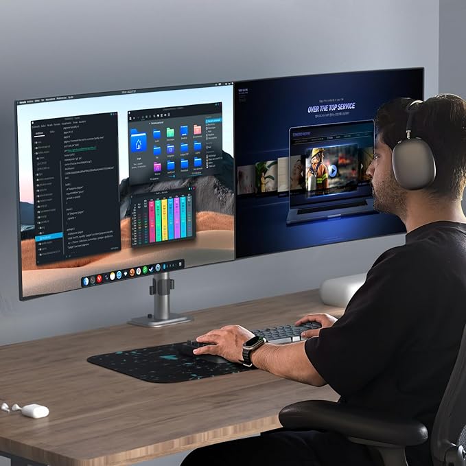 Suptek Dual Monitor Desk Mount, Adjustable Dual Monitor Arm for 2 Monitor Screens up to 38 inch, Extra Tall 15.75" Pole Monitor Stand for Desk, Holds up to 22 lbs,Silver(MD9442MS)-DeskLoop Office