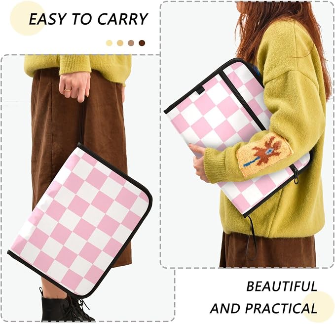 Pink Checkerboard Expanding File Folder Accordion File Organizer 13 Pockets - Image 2