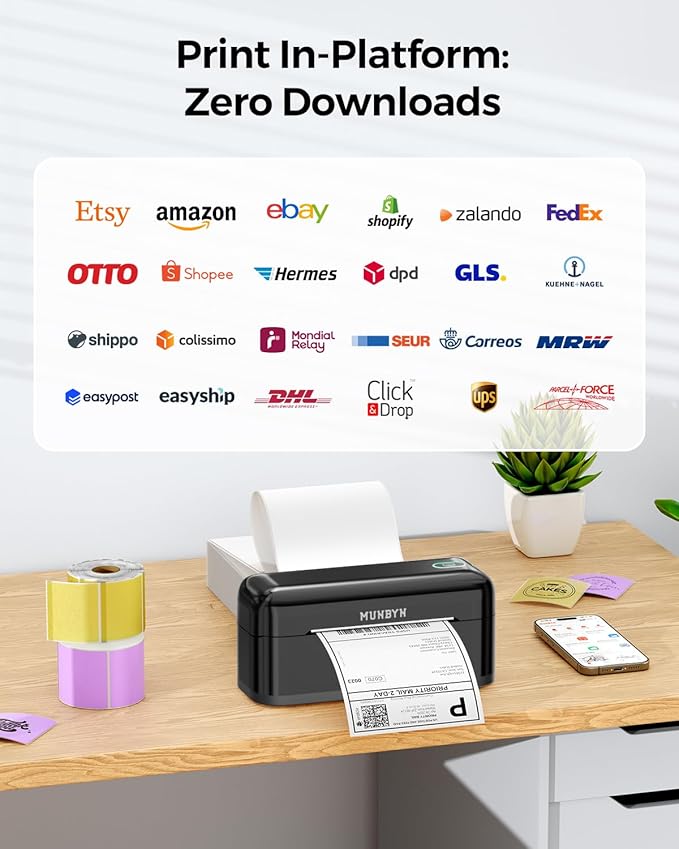 MUNBYN Bluetooth Thermal Label Printer RealWriter RW402B, 4x6 Shipping Label Printer for Small Business, Compatible with Android, iPhone and Windows, Mac, Chromebook, Ebay, USPS, FedEx, Shopify-DeskLoop Office