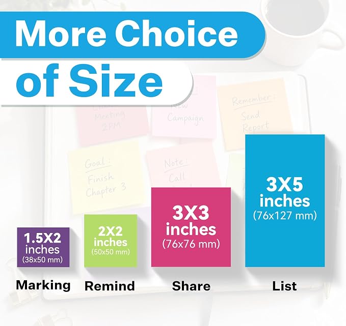 Agoer Large Sticky Notes, 1200 Sheets Memo Pads, 3 x 5 in Bright Colored Note - Image 2
