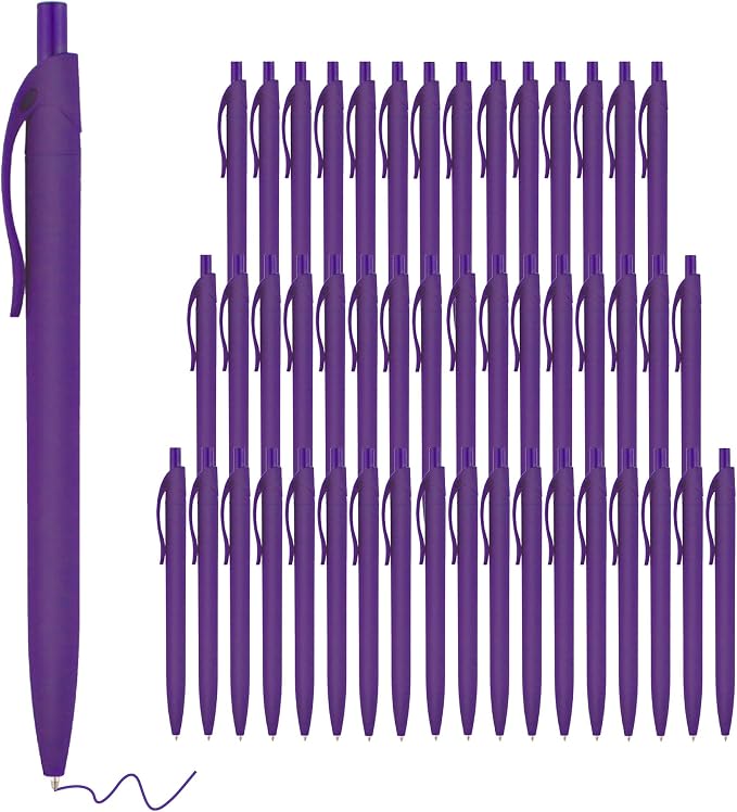 deegtran Pens Bulk, 50 Pack No Bleed Purple Click Pens, Wholesale Retractable by DEEGTRANPENS