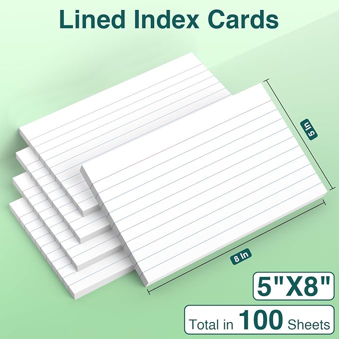 Index Cards 5x8, 100 Sheets, Ruled White Flash Cards - Image 2