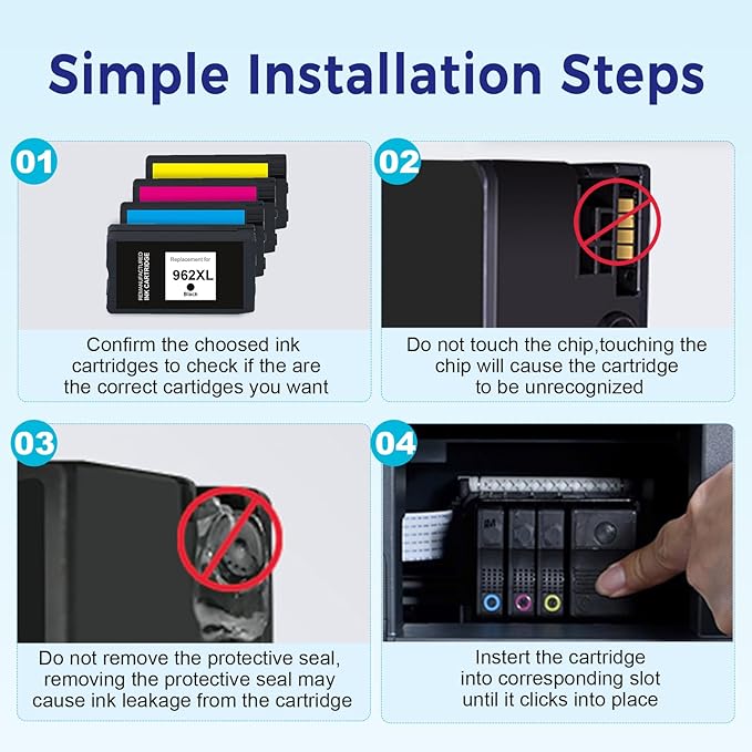 962 962XL Ink Cartridges for HP Printers Replacement for HP 962XL Ink Cartridges Combo Pack HP962 HP962XL Work for OfficeJet Pro 9010 Ink Cartridge 9015 9018 9020 Printers, Black & Color-DeskLoop Office