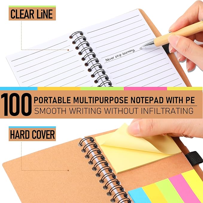 Tenceur Back to School Inspirational Gifts Bulk Employee Appreciation Spiral Notebook with Journals Sticky Note Pen Motivational Thank You Gifts for Teacher Students Team Coworkers Staff(100 Sets)-DeskLoop Office