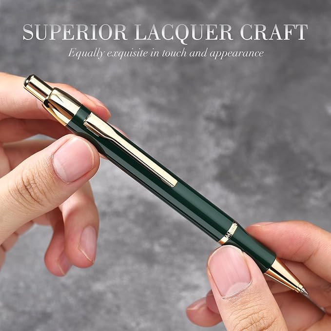 Green lacquer Gel Pen With 24K Gold Finish, Retractable, Gift Pen Set, Black Ink Refill, Professional, Elegant, Writing, Executive, Nice Fancy Designer Pens, Perfect for Men and Women-DeskLoop Office