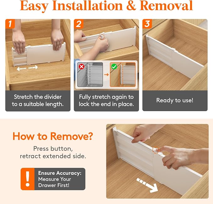 Lifewit 8" Tall 4 Pack Drawer Dividers, 13.8"-22.2" Adjustable Deep Drawer - Image 4
