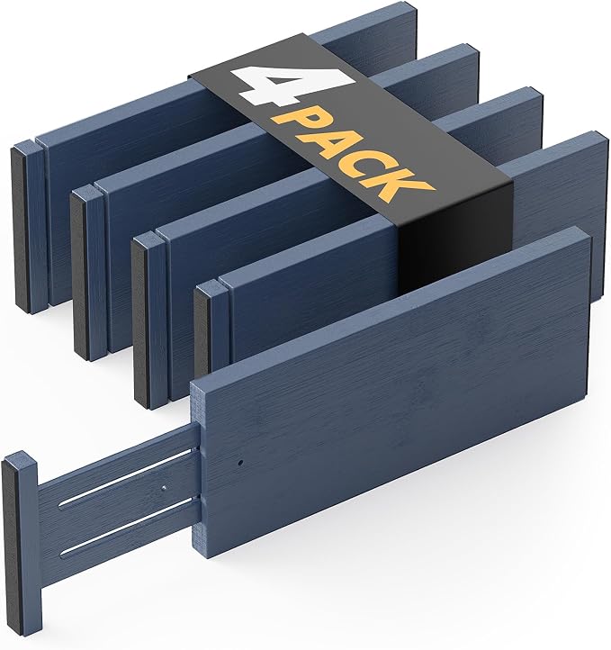 SpaceAid Bamboo 4 Pack Dresser Drawer Dividers, 4.65“ High Adjustable 12.5“-17” by SpaceAid