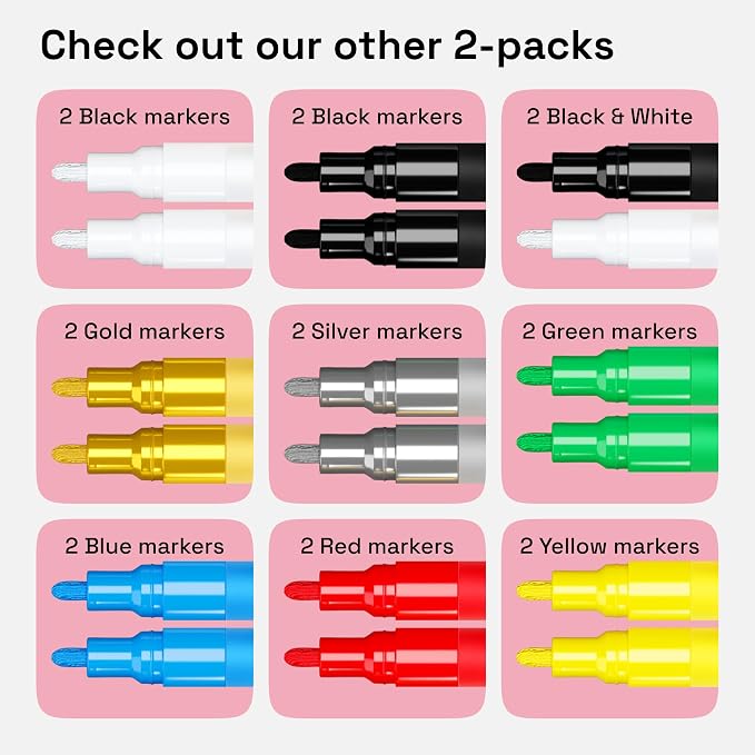 ARTISTRO 2 Gold & Silver Acrylic Paint Markers - 3mm Medium-Tip Paint Pens - - Image 6