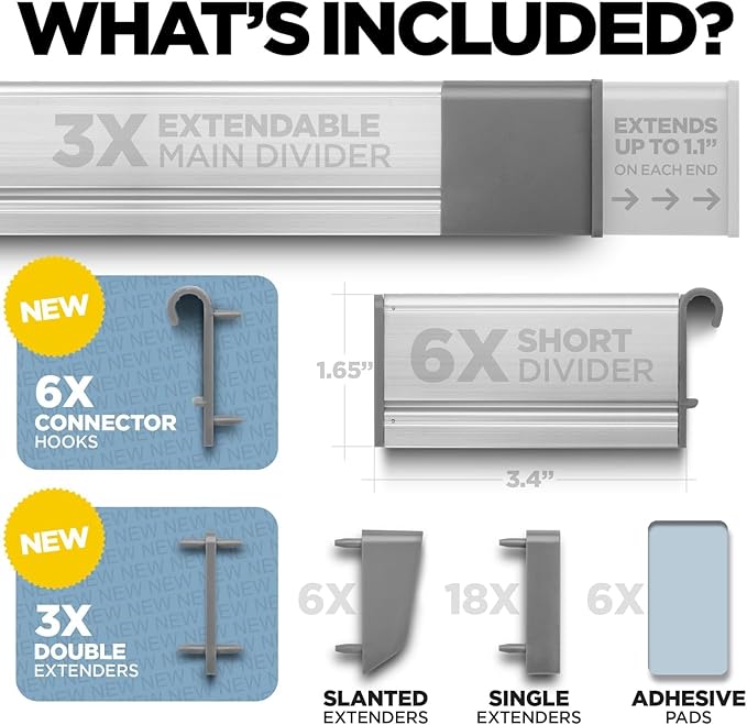 Practical Comfort Aluminum Drawer Organizer for Kitchen Utensils Silverware Flatware 9 Dividers Set | MEDIUM | UPGRADED VERSION-DeskLoop Office