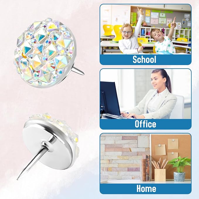 30pcs Push Pins, Shiny Diamond Push Pins Glitter Rhinestone Decorative Thumb - Image 3