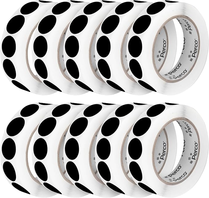 Perco Black 1-Inch Perforated Circle Dot Sticker Labels — 10 Rolls, 000 Round by Perco