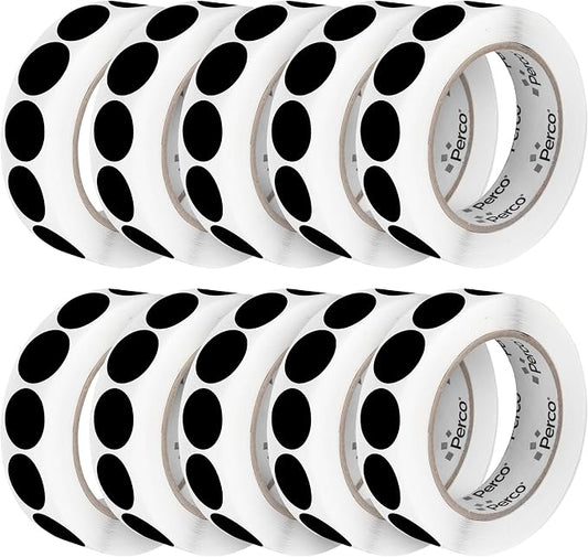 Perco Black 1-Inch Perforated Circle Dot Sticker Labels — 10 Rolls, 000 Round by Perco