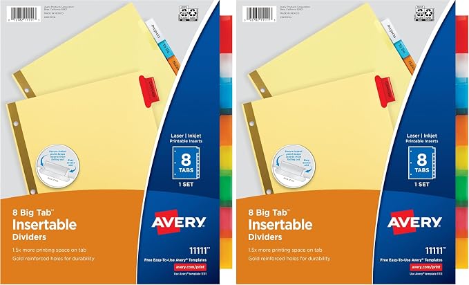 Avery Insertable Dividers for 3 Ring Binders, 8 Tabs per Set, Buff Paper by Avery