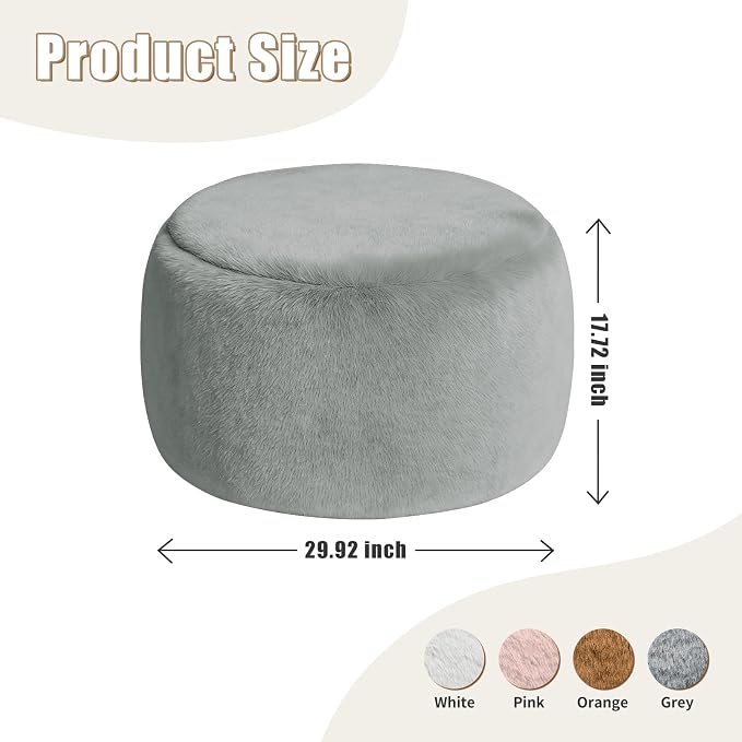 Gericco Round Pouf Ottoman Foot Rest, 29 X 18Inch Floor Poufs Footstool - Image 2