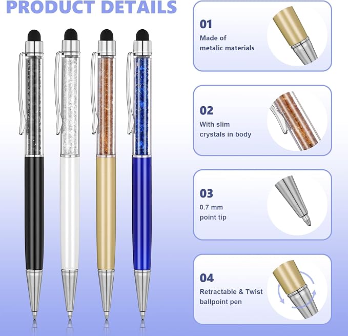 MengRan Cute Pens with Stylus Tip, 2 in 1 Black Ink Ballpoint Pens and Slim - Image 4