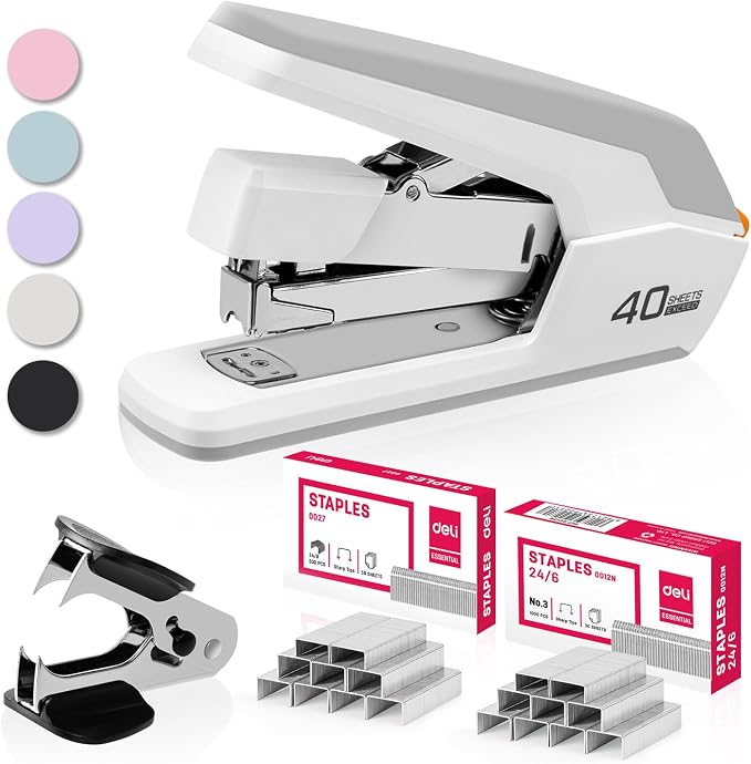 Deli Effortless Desktop Stapler, Heavy Duty Stapler, 40-50 Sheet Capacity by delioffice