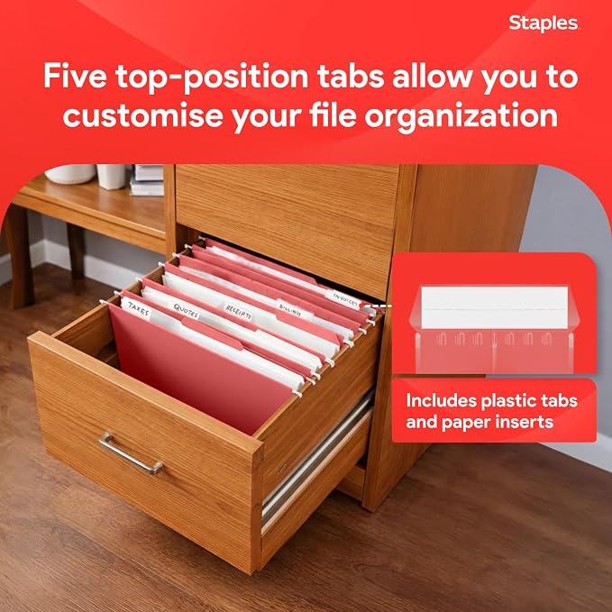 Staples Hanging File Folders, Letter Size, 1/5‑Cut Tabs, Tear‑Resistant Durable - Image 4