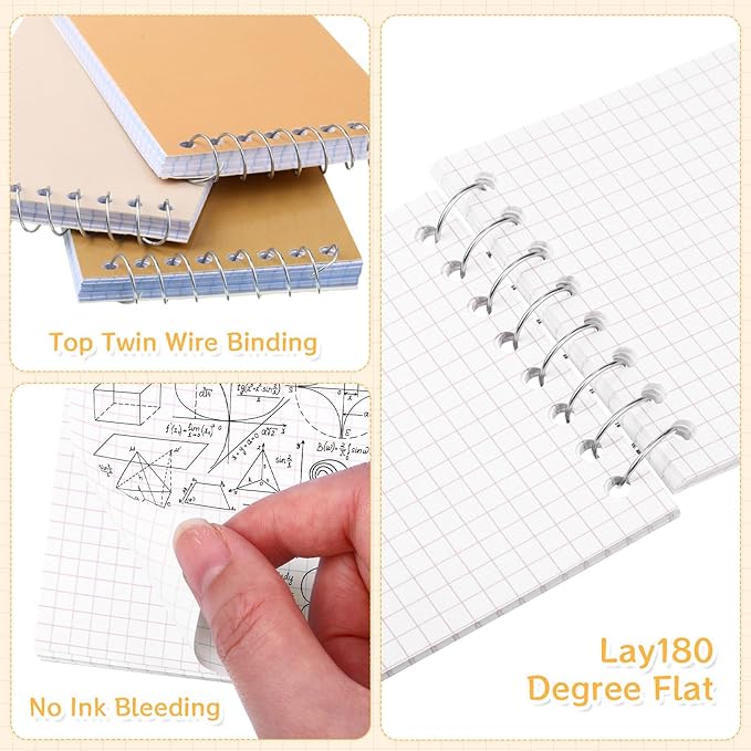 Teling 50 Pcs Spiral Graph Paper Memo Pads Bulk 3x5 Inch Small Note Pads Top Spiral Pocket Graph Notebook 75 Pages Mini Grid Steno Notepads for Writing Sketching Drawing School Office Work Supplies-DeskLoop Office