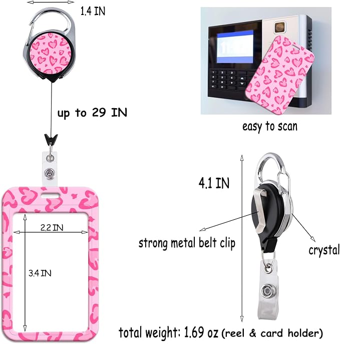 Cute Dard Red ID Badge Holder Solid Keychain Retractable Badge Reel ID Holder - Image 5
