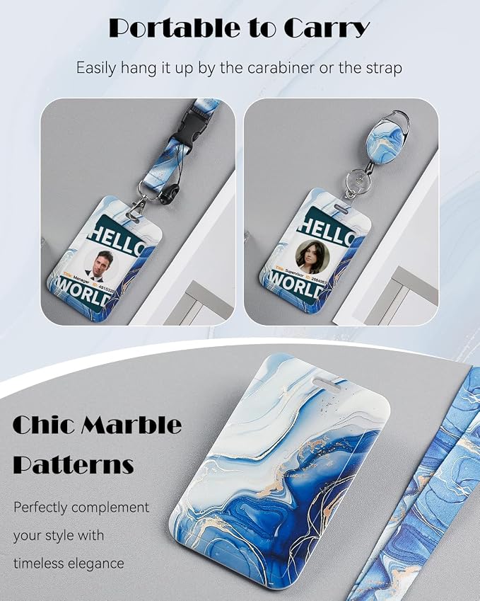 Uniclife Marbling Sliding Badge Holder Blue Marble Pattern Plastic Card Holder - Image 6