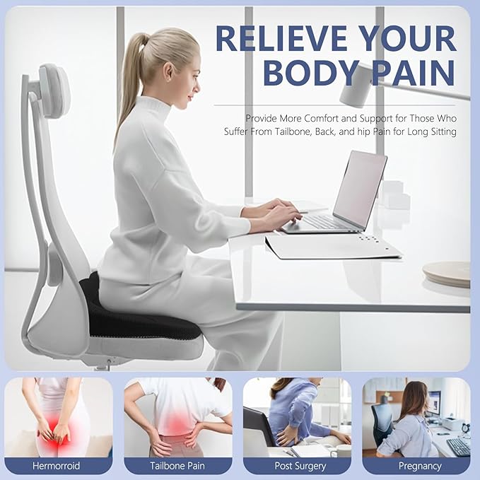 Thicker Seat Cushion for Office Chair, Big Gel Seat Cushion for Long Sitting, Support for Sciatica & Back Pain Relief, Breathable Chair Seat Pads Egg Wheelchair Cushion for Home Car Kayak Stadium-DeskLoop Office