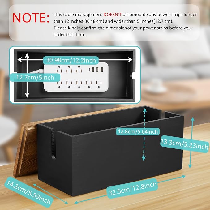 Bivvclaz Cable Management Box Medium, Wooden Cord Organizer Box - Image 2