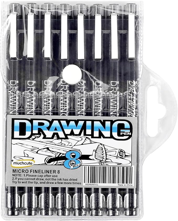 Muchcute Micro Fineliner Drawing Art Pens: 8 Black Fine Line Waterproof Ink Set - Image 8