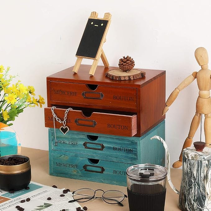 Wooden Storage Box Rustic Desktop Organizer - Image 4