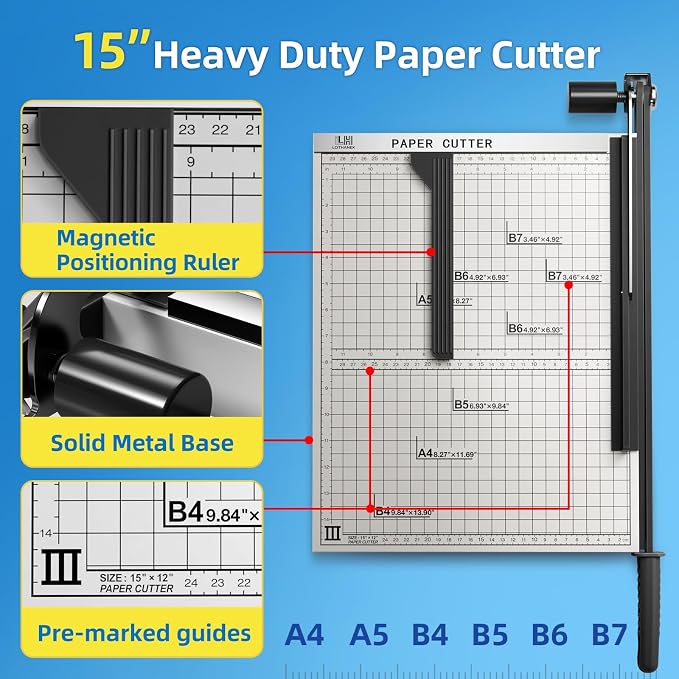15 inch Guillotine Paper Cutter, LOTHANEK Heavy Duty Metal Base Cutting Machine - Image 2