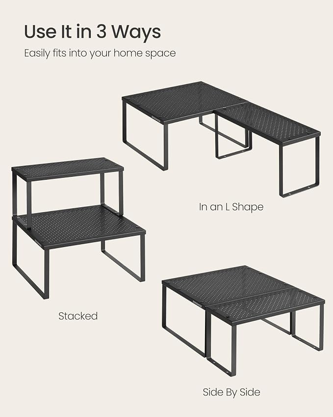 SONGMICS Spice Racks, Countertop Organizers, Shelf Risers, Expandable, Ink - Image 7