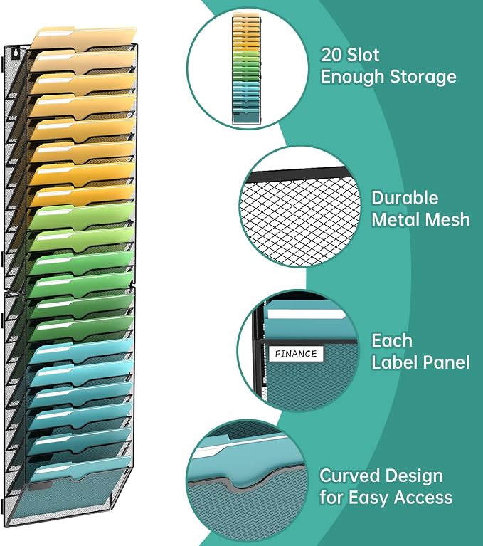 SUPEASY Wall File Organizer Mesh Office Mail Holder, Hanging Wall Organizer - Image 3