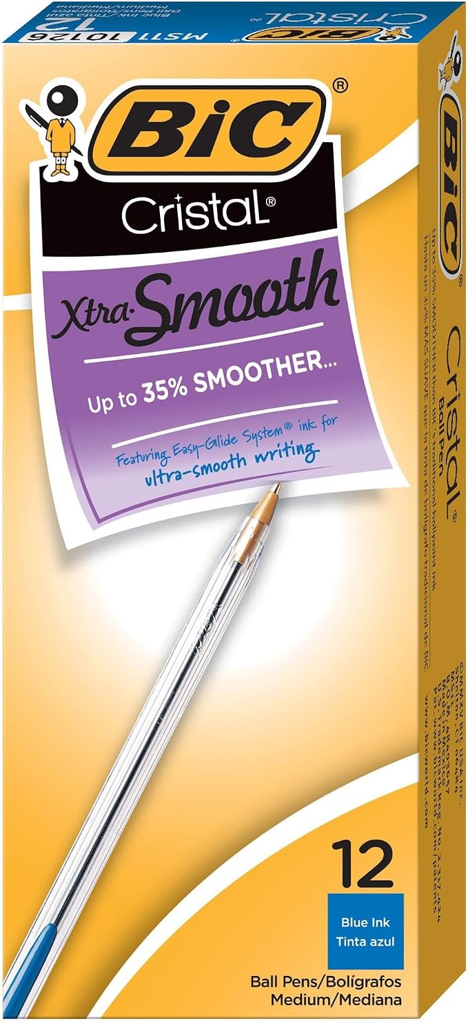 BIC Cristal Xtra Smooth Blue Ballpoint Pens, Medium Point, Extra Smooth and - Image 3