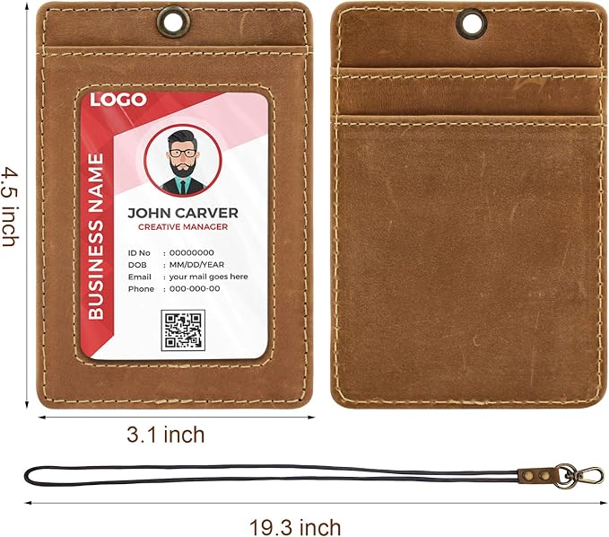 Boshiho Vertical Style Cowhide Leather ID Card Badge Holder - Image 4