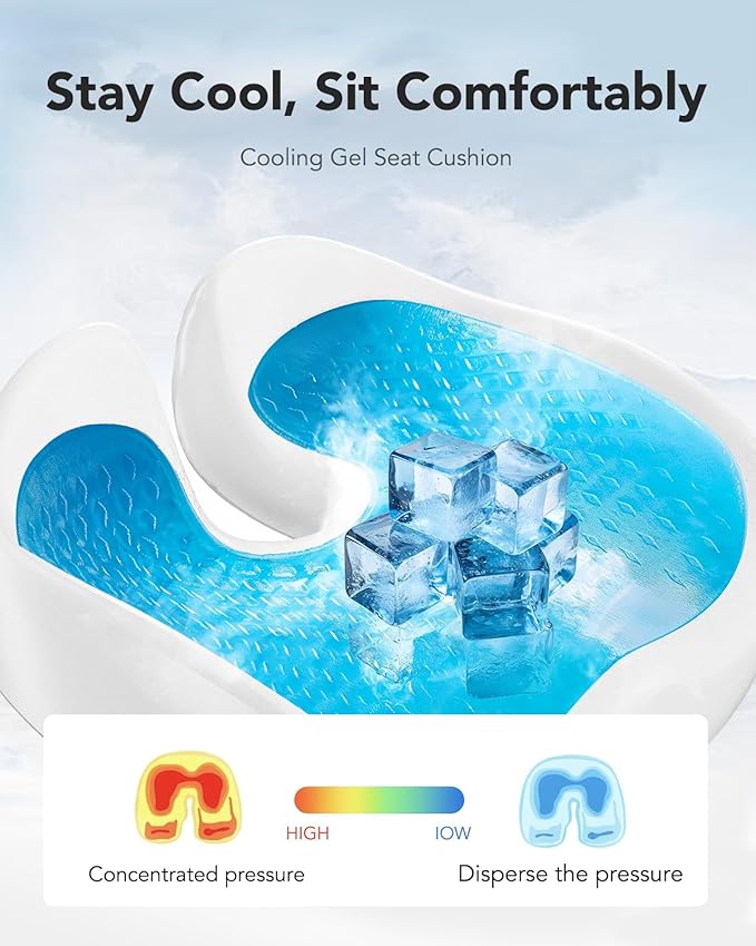 HUANUO Ergonomic Seat Cushion for Office Chair, Extra Large Car Seat Cushion, Tailbone and Back Support, Cooling Gel Enhanced, 4-Zone Pressure Relief Chair Cushions for Office, Car, Wheelchair-DeskLoop Office