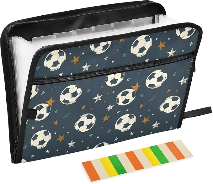 Expanding File Folder Soccer Black Accordion File Organizer 13 Pockets Document by ALAZA